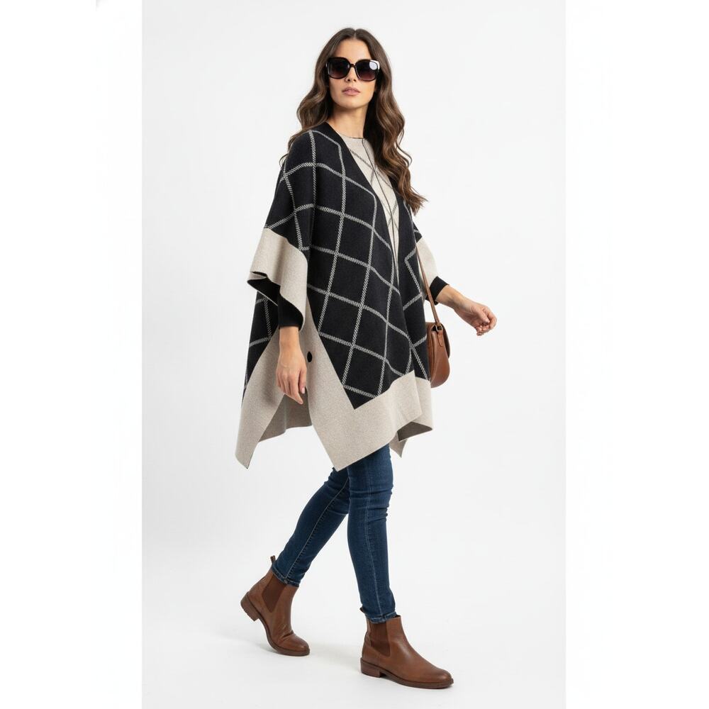 NWT Barbour Cosmia Wool Blend Cape Poncho Black One Size Luxury Wrap